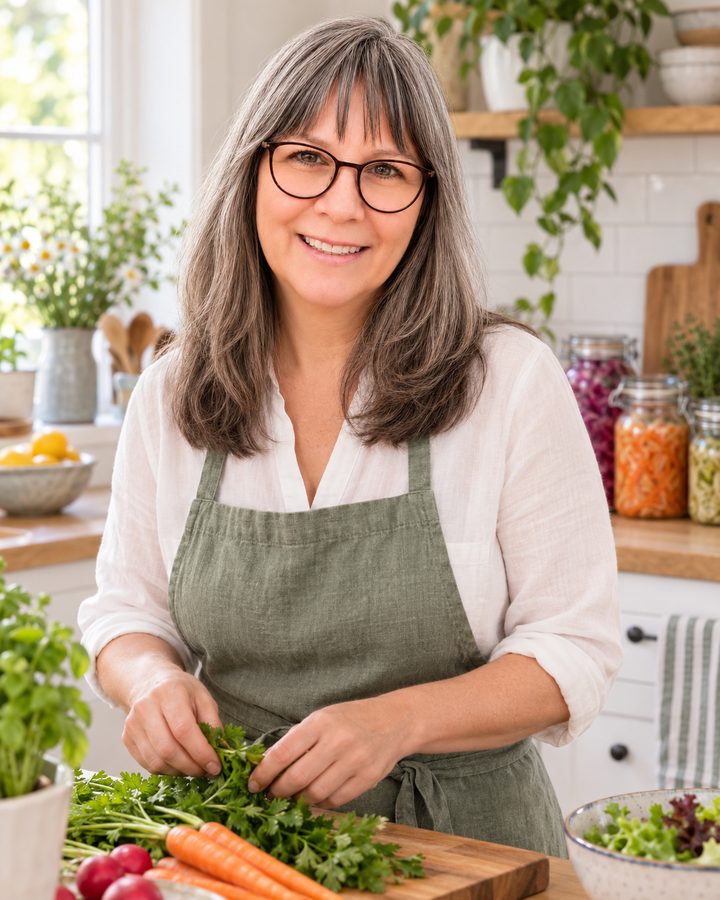 Marion Schanné mit frischem Gemüse in der Küche